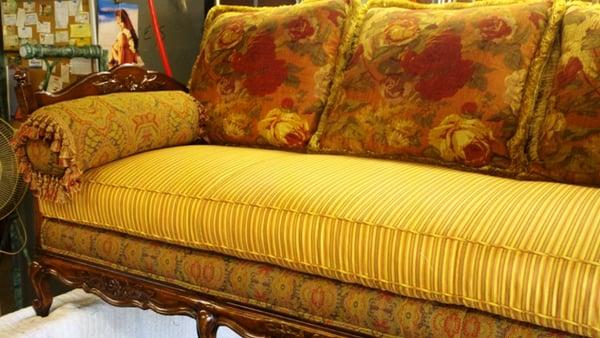 Recovered sofa using three different fabrics