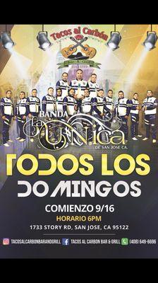 Banda la Única regresa a Tacos al Carbon Bar & Grill empezando el 16 de Septiembre!