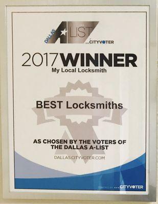 Thank you for all our customers that Voted My Local Locksmith for Dallas A list Best Locksmiths 2017!