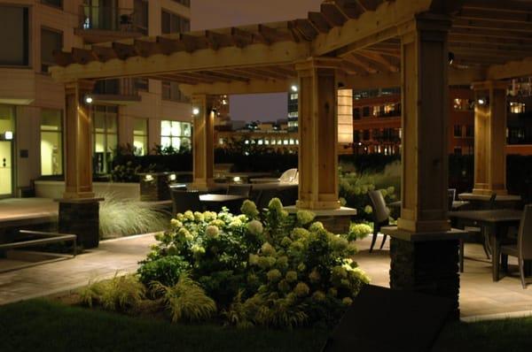 Down lighting creates pools of light and accents landscape features extending the usefulness of your garden