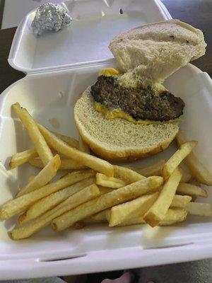 Small cheeseburger and fries