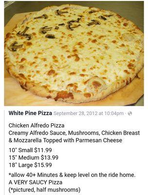 Chicken Alfredo Pizza (white pizza)