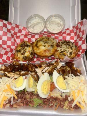 Sausage and Pepperoni Pizza Puffs w/ a Chicken Salad