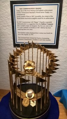 The Commissioner's Trophy was designed and produced by the L. G. Balfour Company in 1967