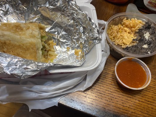 Fish burrito, rice and beans (half eaten...this was the point I remembered to take a pic)