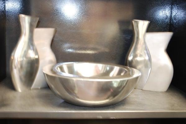 Aluminum Bowl - $30 and Vases - $16