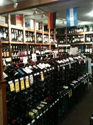 A shot of the international wine selection in the back.