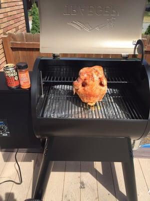 Yummy beer can chicken I just threw on the grill.