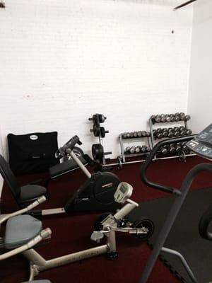 Free weights- treadmill-bikes