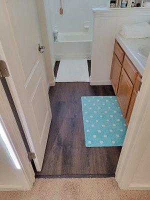 2nd bathroom, formerly cheap linoleum and CARPET