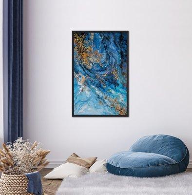 Blue and Gold Abstract Framed Painting Print 24 x 36