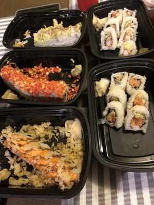 Spicy Cali, dynamite, spider & shrimp tempura roll.