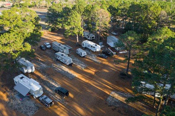 Drone Overview of Bastrop, Texas RV Park - The Pines at Bastrop RV Park