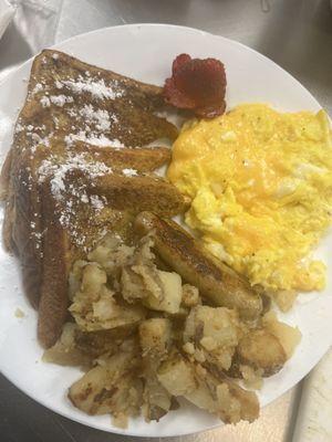 French toast and eggs and home fries