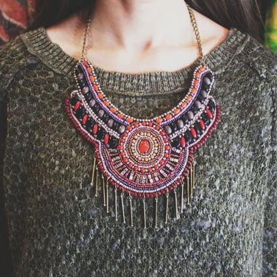 Elegant and ornate, Native American inspired statement necklace.