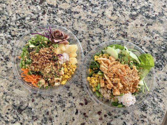 Steak and chicken poke bowl, spicy tuna and chicken poke bowl