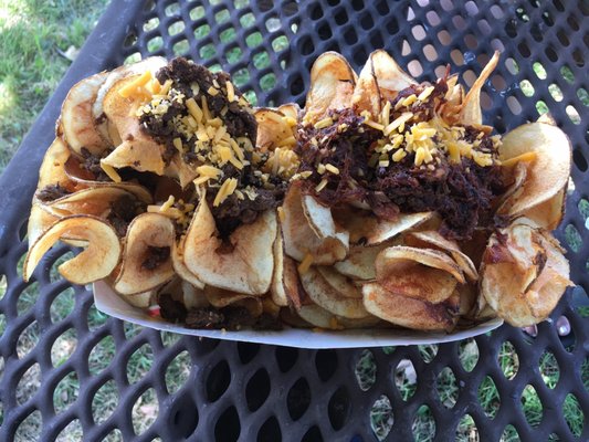 ribbon potatoes with pork and carne asada