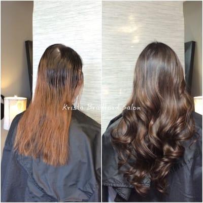 Hair Extensions and Corrective Color before & after