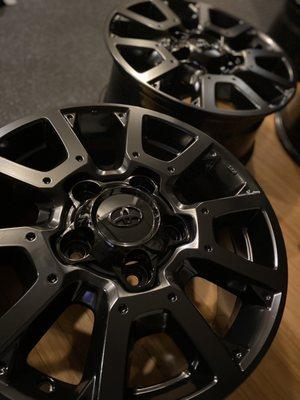 18" Tundra TRD Offroad wheels, sandblasted and powder coated 60% gloss black.