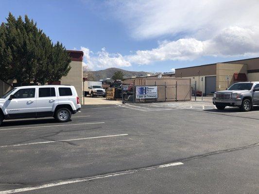 Thursday, March 28, 2019: yard at side of store (Pantera Parts Connection is co-located with Polymer Plastics