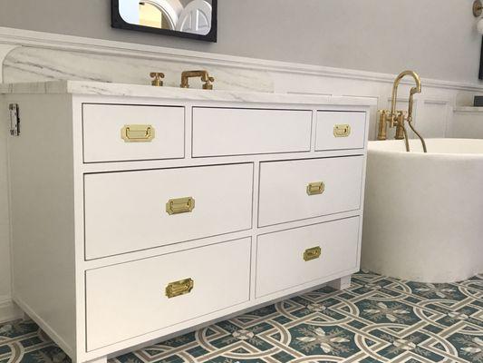 Custom Master bathroom vanity with white lacquer paint