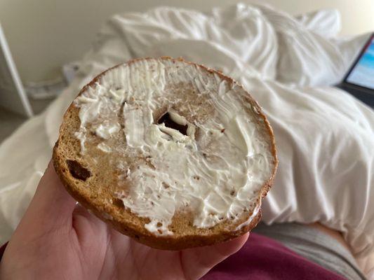 As you can tell there are chunks of the bagel that haven't been touched by cream cheese