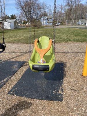 Regular swings, a toddler/baby swing, and one for bigger kids that need extra support. Love that I am seeing these at so many parks now!