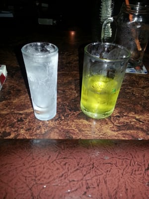 Its called a gypsy hooker!  Tequila with a pickle juice chasers! Yummy!