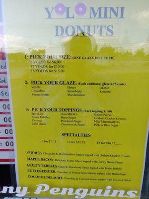 Mini donuts menus.