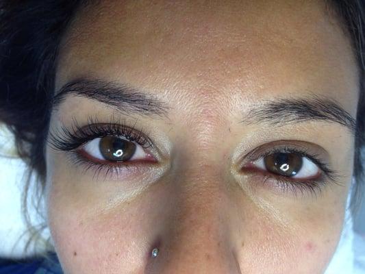 Before and after eyelash extension.