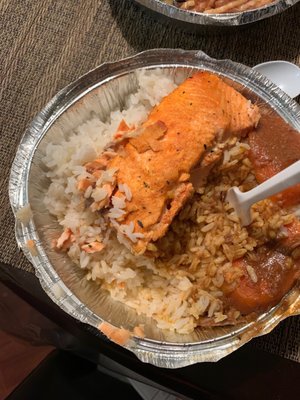 Salmon over white rice