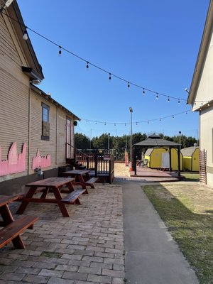 Sand volleyball courts behind