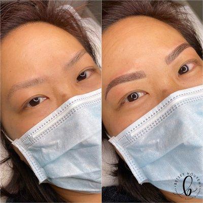 Combination technique of microblading + ombré.