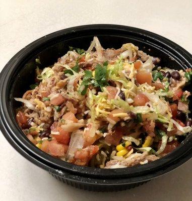 Burrito Bowl w/Pork Carnitas (large portions, very fresh, tasty and filling).. yummy!