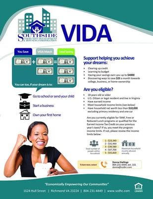 VIDA Information session on March 2, 2016 at Center for Workforce Development at 900 E. Marshall Street 6:00 to 7:00 pm