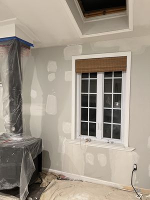 Drywall seam,  popped screw and crack repairs.