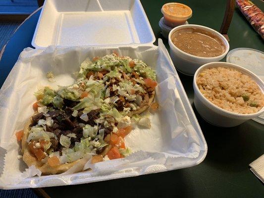 Carne asada sope and chorizo sope.