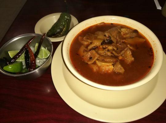 Menudo Soup (tripe), roasted chillies. Excellent..!!!