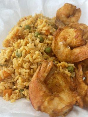 Veggie fried rice and shrimp