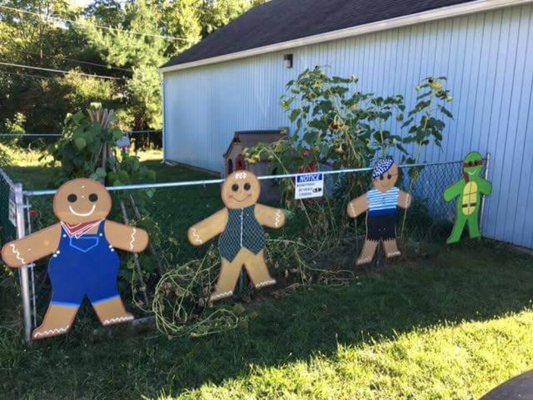 Our Gingerbread People around our garden