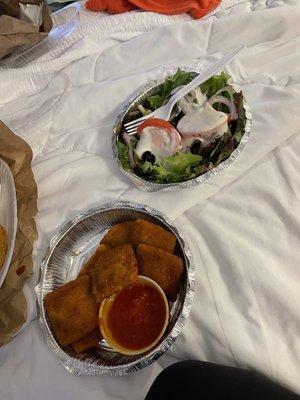 Fried ravioli and side salad