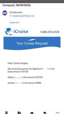 This is what was sent from ICruise