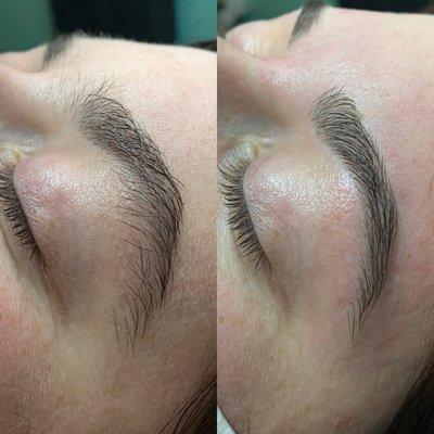 Before and after brow wax