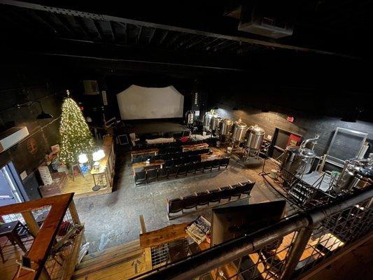 View of main seating area and brewing from above