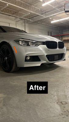 2016 BMW 340i after Collision repair. M sport bumper installed, rims coated black, suspension repair, new fender front grill replacement.