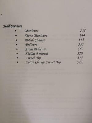 Menu of nail services