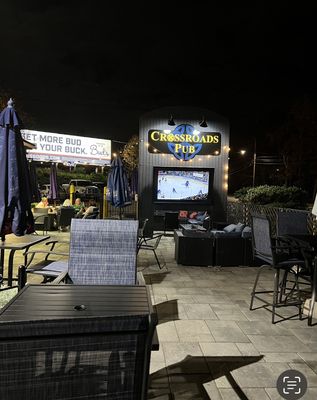 80in tv, couches, outdoor dining area