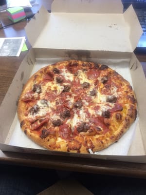 Personal pepperoni and hamburg pizza!