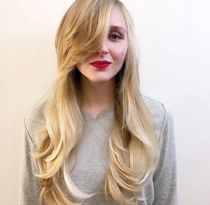 Beautiful Long Cascading Layers with Full Blonding