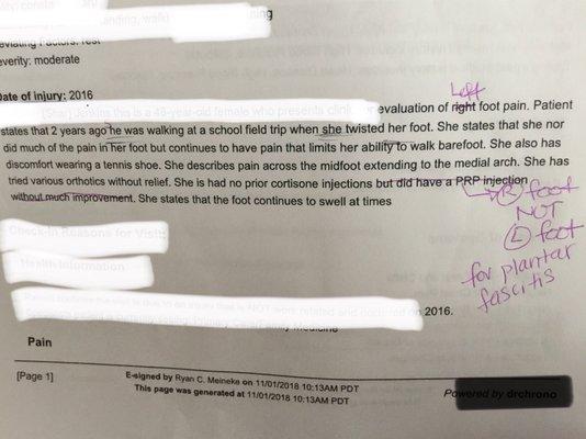 Doctors notes: he, she, wrong info for wrong foot.. if you can't get your facts straight, you won't be operating on me.